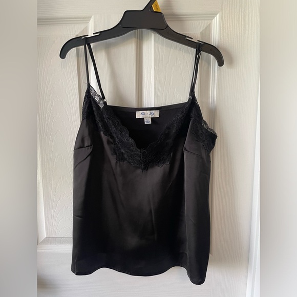 She + Sky Midnight Satin Lace Chemise - Picture 1 of 4